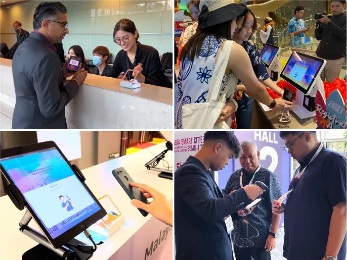 Crew assisting attendee with QR code scan for event check-in and attendance tracking