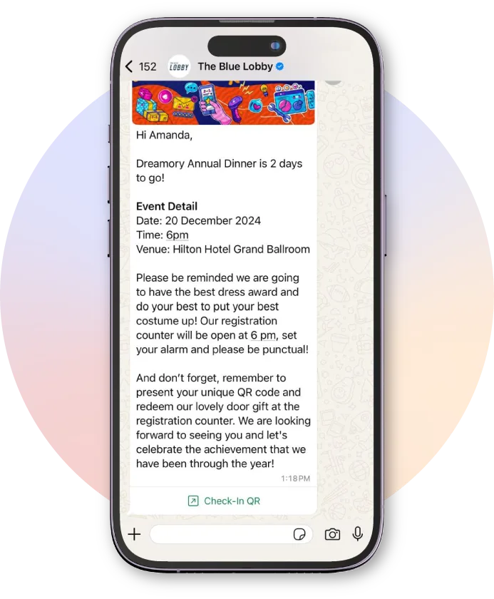 mobile view of reminder message in WhatsApp via Blue Lobby