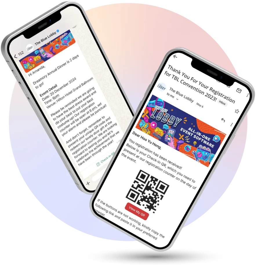 Mobile view of event registration and check-in confirmation via Blue Lobby