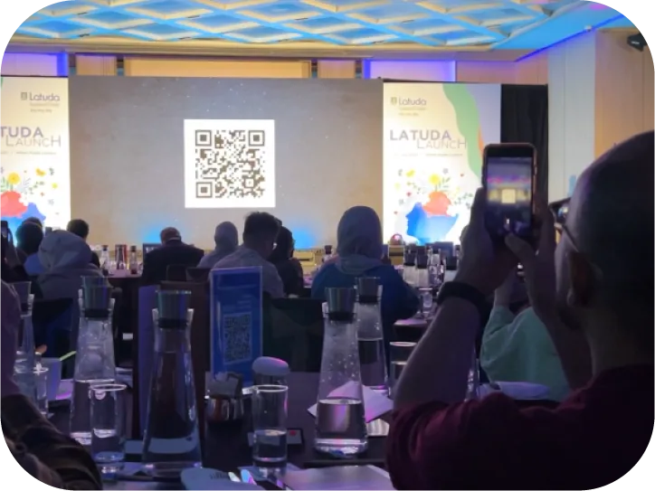 Interactive event gimmick triggered by attendee scanning QR code